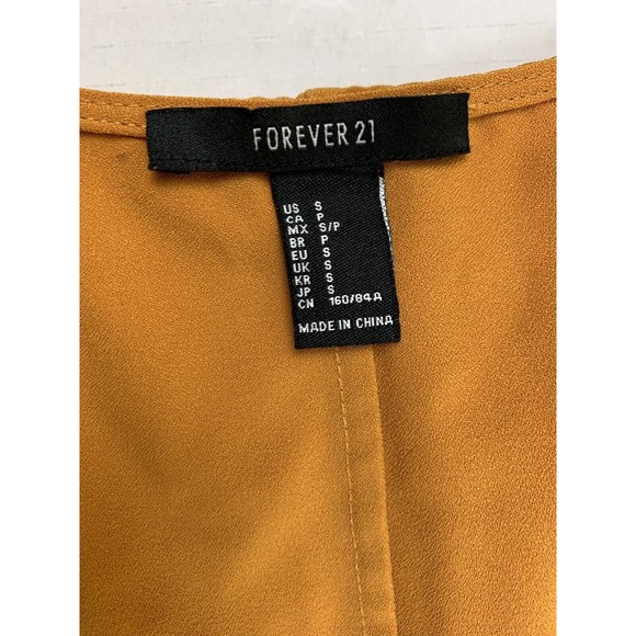 Forever 21 Dress V Neck Short Sleeve Midi Womens Size S Mustard Yellow Applcated - Picture 4 of 10